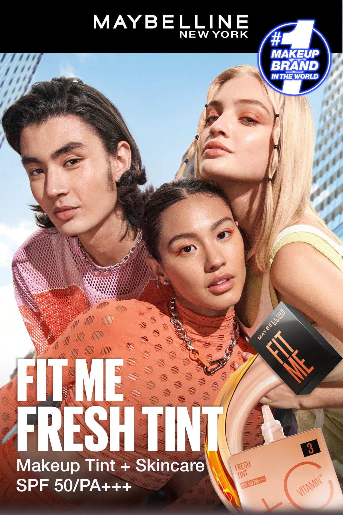 Maybelline Fresh Filter Set Make up- Fit Me Fresh Tint with Vitamin C 06, Fit Me Compact Powder 128