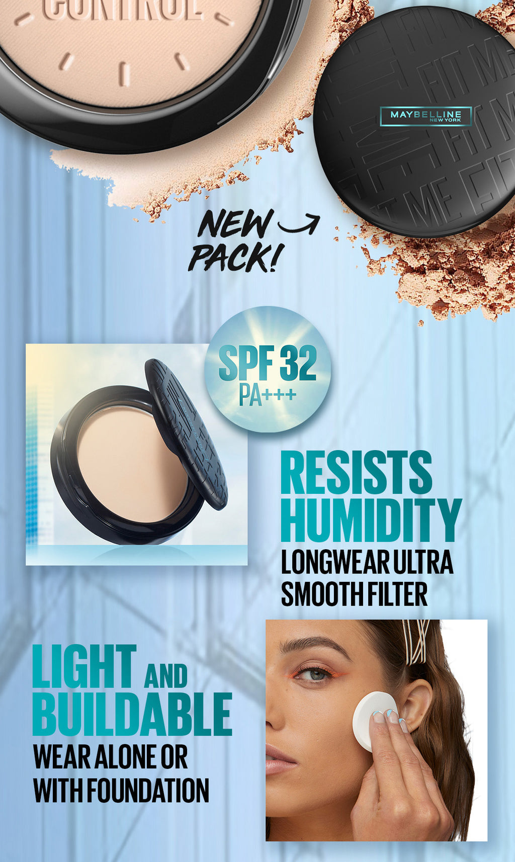 Maybelline Fresh Filter Set Make up- Fit Me Fresh Tint with Vitamin C 06, Fit Me Compact Powder 128