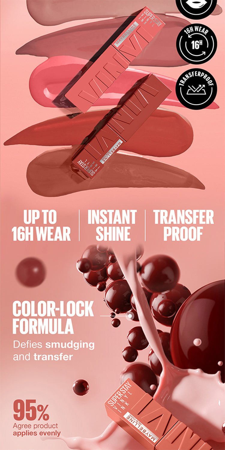 Maybelline Superstay Vinyl Ink Liquid Lipstick - 16HR Long Lasting, Transferproof, Smudgeproof