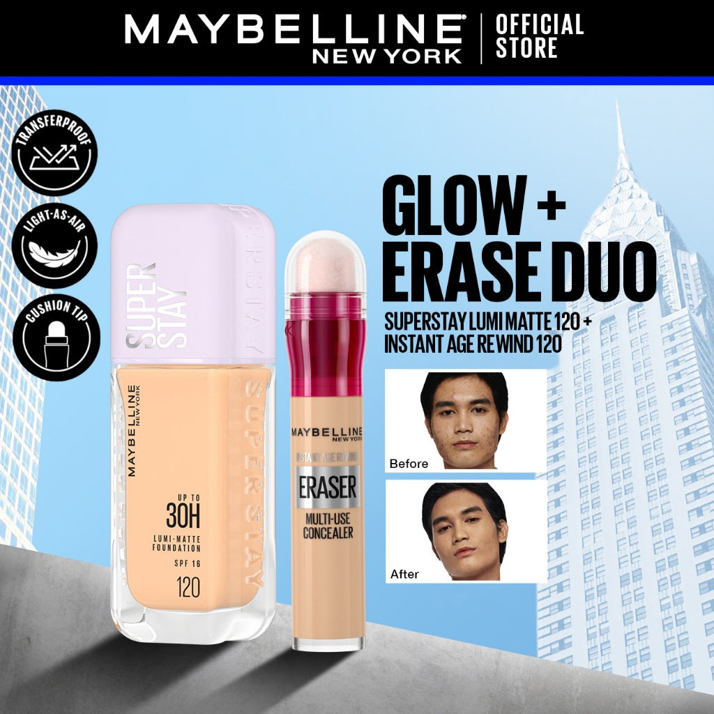 Maybelline Glow Erase Duo Instant Eraser Erases All Eyebags 120 + Lumi Matte 30H Longwear 120
