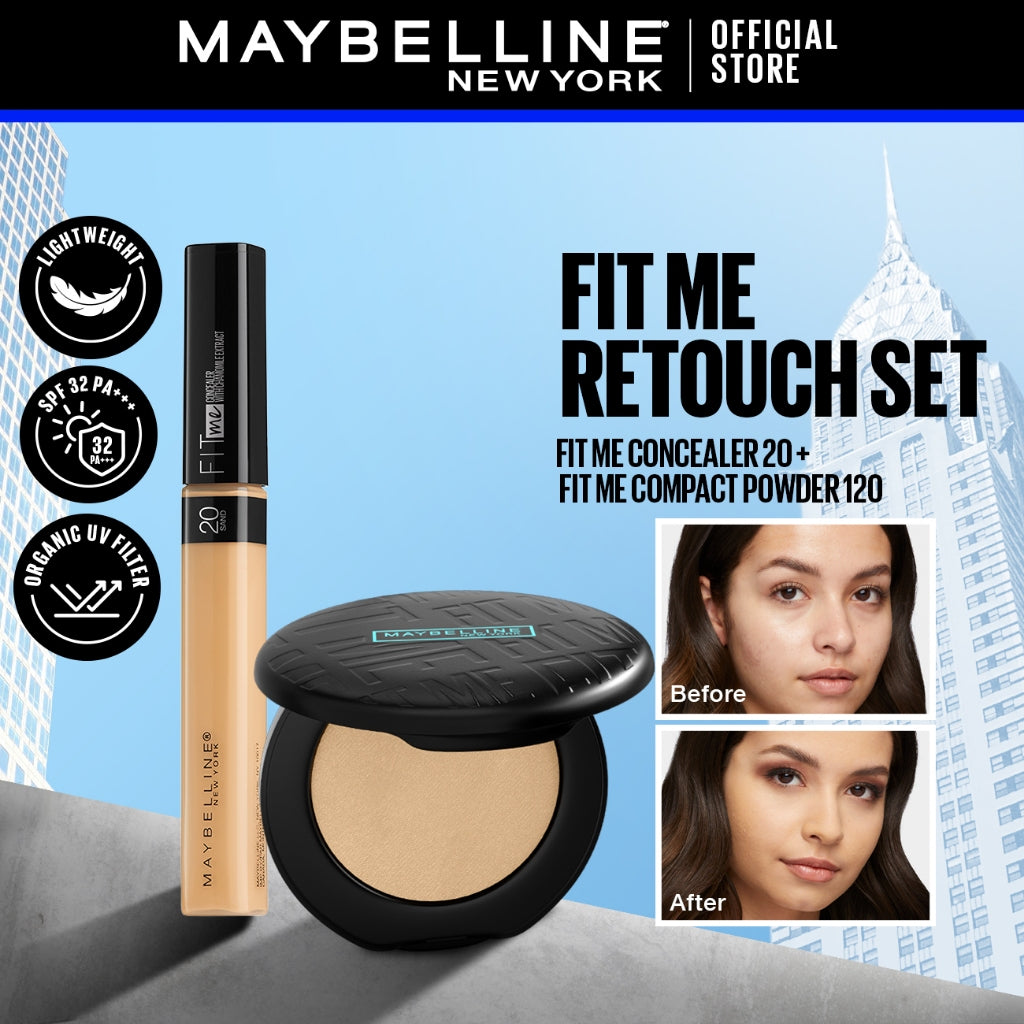 Maybelline Fit Me Retouch Set - Fit Me Compact Powder 120 + Fit Me Concealer 20 - Powder, Concealer