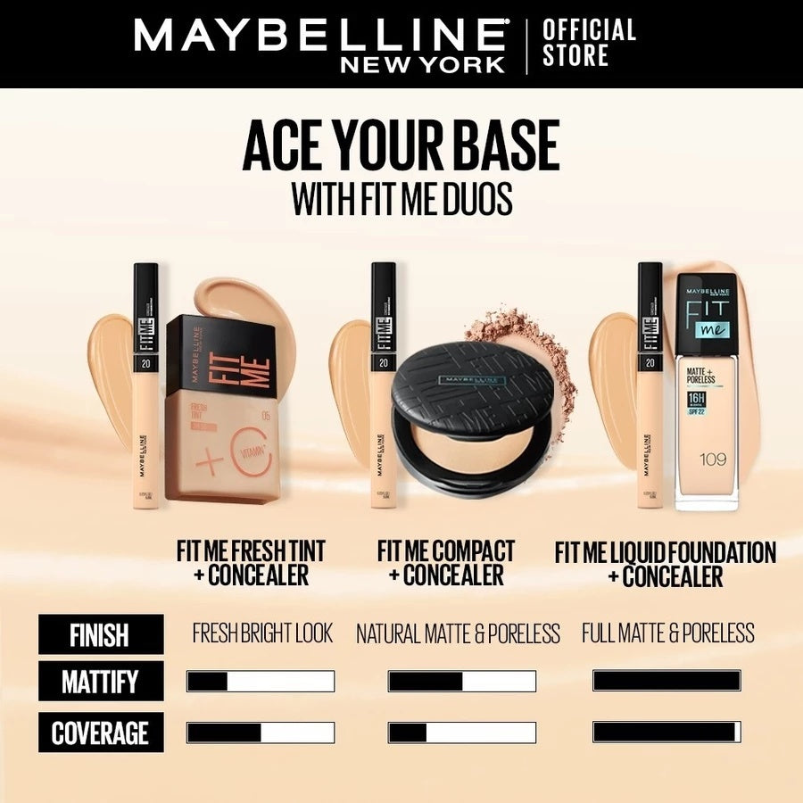 Maybelline Fit Me Retouch Set - Fit Me Compact Powder 120 + Fit Me Concealer 20 - Powder, Concealer