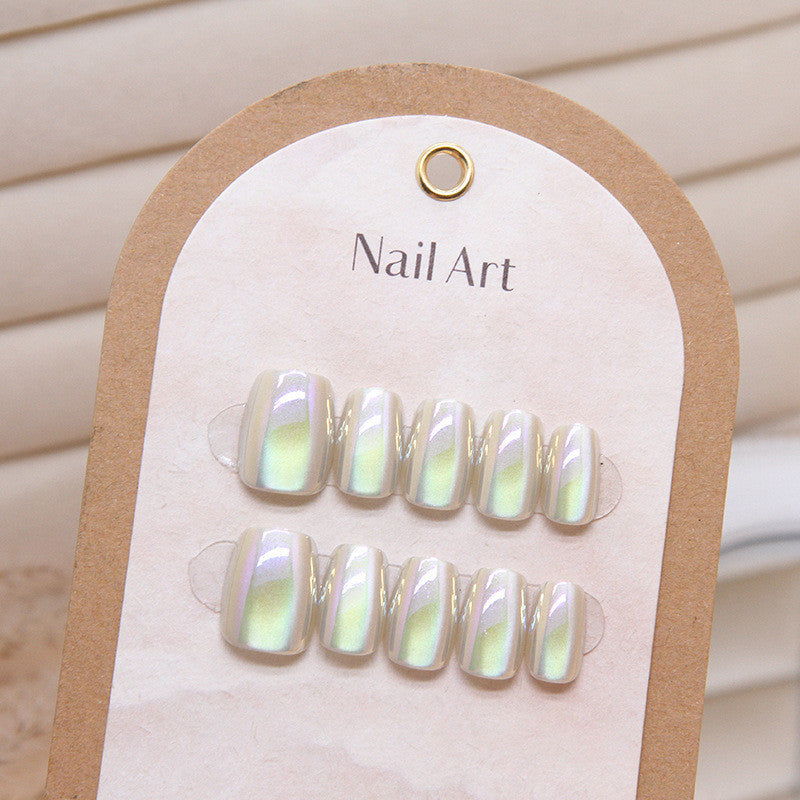 New 10PCS Cat Eye Crystal False Nail Shining Cat Eye Series Wearable False Tablets