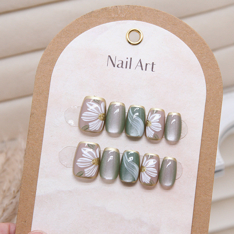 New 10PCS Cat Eye Crystal False Nail Shining Cat Eye Series Wearable False Tablets