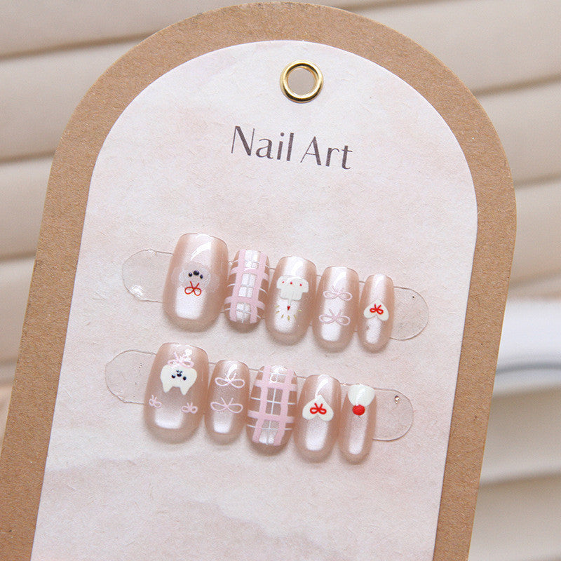 New 10PCS Cat Eye Crystal False Nail Shining Cat Eye Series Wearable False Tablets