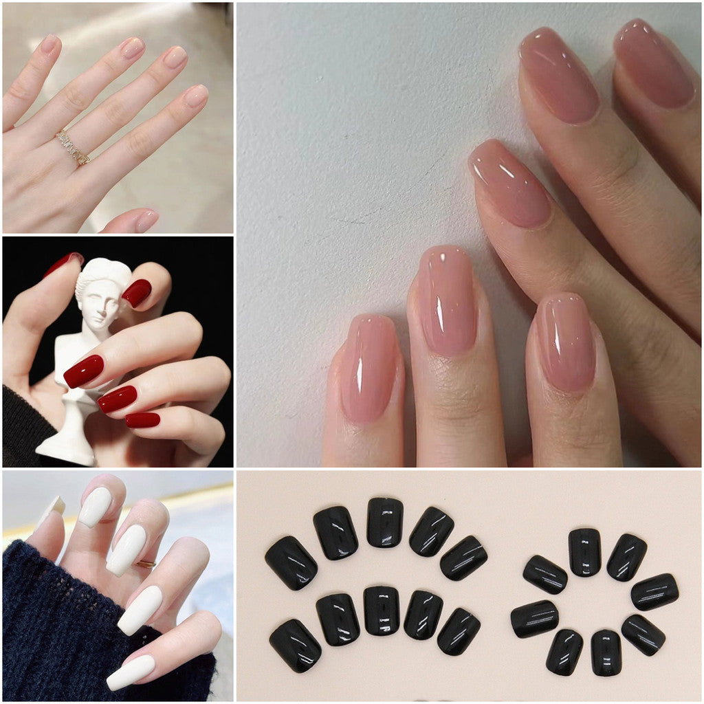 【Free Gift】24Pcs Short Pure Color Fake Nails Set with Jelly Glue Nail Extension Set Press on Nails COD