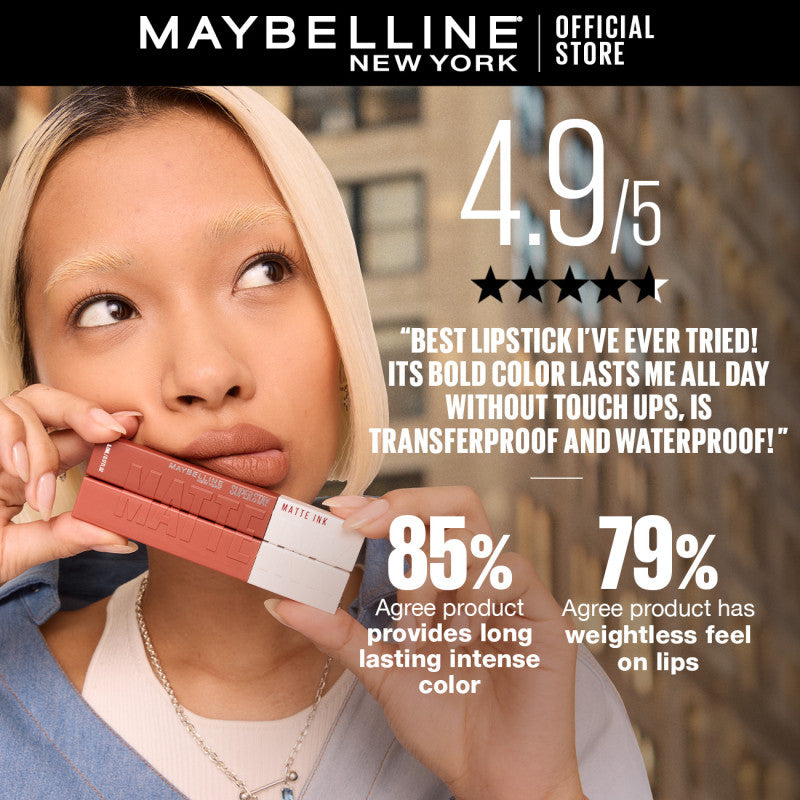 Maybelline SuperStay Matte Ink Liquid Lipstick 16HR Long-Lasting, Transferproof, High Pigment