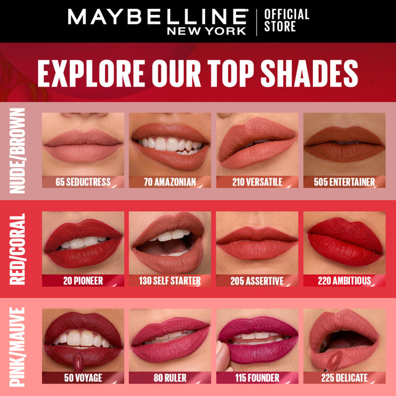 Maybelline SuperStay Matte Ink Liquid Lipstick 16HR Long-Lasting, Transferproof, High Pigment