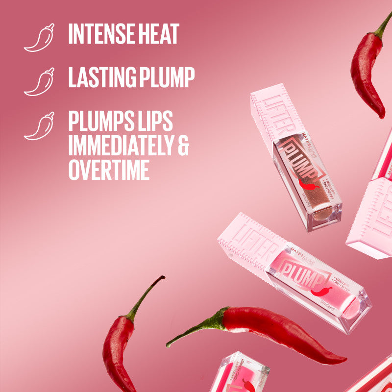 Maybelline Lifter Plump - Lip Plumping Gloss with Chili Pepper, +30% Plumper Lips, Lasting Plump